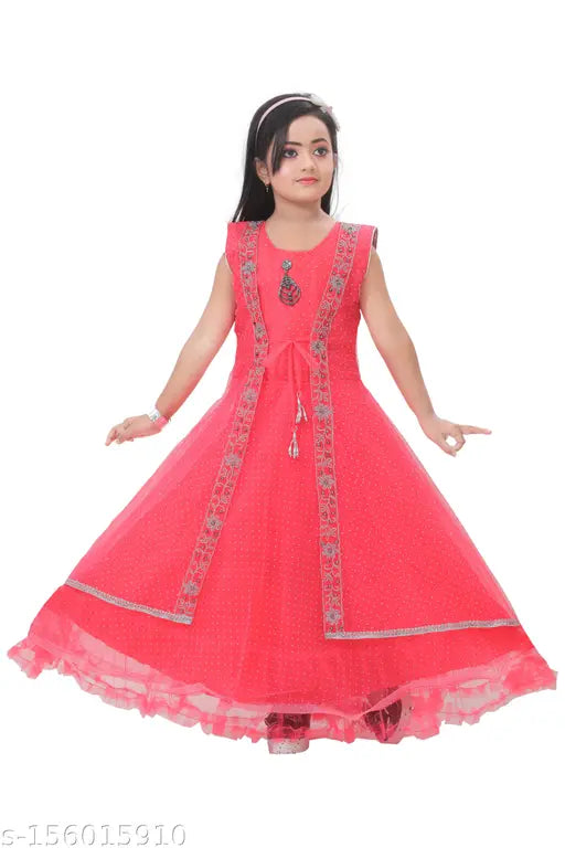 Stylish net gown, embellished sleeveless dress for girls aged 2-13 years, Indian origin