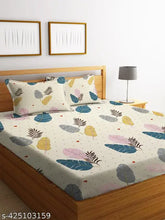 King-sized botanical print, superfine cotton fitted bedsheet with 2 pillow covers, fits 8 inch mattress (70 x 76 inches), ideal for summer