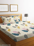 King-sized botanical print, superfine cotton fitted bedsheet with 2 pillow covers, fits 8 inch mattress (70 x 76 inches), ideal for summer