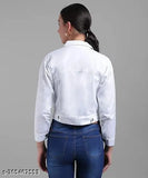 Stylish women's cotton denim jacket, solid color, three-quarter sleeves - Indian made fashion