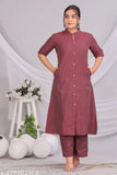 Women's cotton kurta pant set in solid net, features short sleeves and palazzos style bottomwear. Single size available (M, L, XL, XXL). Indian origin