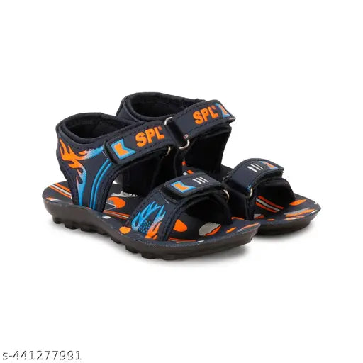 Blue patent leather pu603 kids sandal with printed net pattern, ideal for boys aged 12-18 months to 4-4.5 years. Made in India