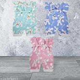 Green, pink, and blue printed cotton kids winter dungaree dress set, hand and machine washable for comfort in 0-3 months size