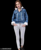 Denim blue jacket, long-sleeved solid denim outerwear for men or women, made in India