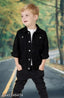 Stylish kids denim jacket black, solid pattern long sleeves for 0-5 years, India origin