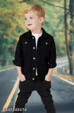 Stylish kids denim jacket black, solid pattern long sleeves for 0-5 years, India origin