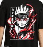 Black cotton oversized men's half sleeve t-shirt with printed design, India origin