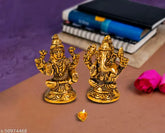 Gold metal Lakshmi Ganesh set showpiece for Diwali home decoration, Indian-crafted god idols (N2)