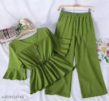 Western crepe crop top & bottom set, short sleeves, smoked detailing, versatile, premium fabric, modern western aesthetic