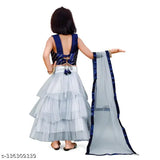 Grey Dupion Silk Lehenga Choli Set with Super Net Dupatta and Border Lace, ideal for festive occasions, birthday celebrations, or weddings. One size available: 12-8 years old, originating from India