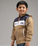 Colorblocked polyester full sleeve zipper hoodie for kids, trendy winter wear jacket with mesh inserts and side pockets