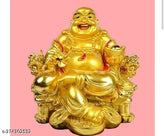 Resin feng shui laughing Buddha statue with gold ingot and coin, symbolizing wealth and prosperity