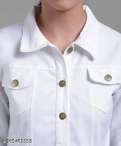 Stylish women's cotton denim jacket - solid color, three-quarter sleeves, size S-L from India