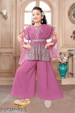 kids ethnic set, ASTHA CREATION Georgette embroidered party kurta and palazzos for girls - perfect for festive events or get-togethers, available in sizes 3-15 years