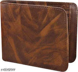 Attractive brown faux leather bi-fold men's card and money organizer, fashionable look with 4 card slots, 2 secret slots, and 2 currency compartments