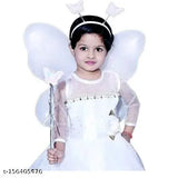 White embellished net full-sleeve party dress for girls, featuring fairy wings and headbands, ideal for years 1-8