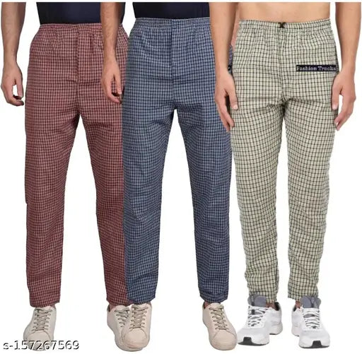 Cotton maxi pyjama for gym, yoga, and morning walks - checkered two-pocket design, India-made