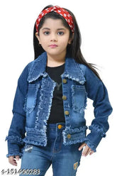 Blue denim jacket for girls, self-design net pattern, sizes 6-12 months