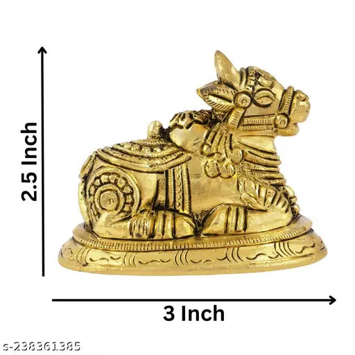 Brass Shiva Nandi bull statue, traditional design with intricate detailing, spiritual reverence, height 2.5 inches, Indian craftsmanship