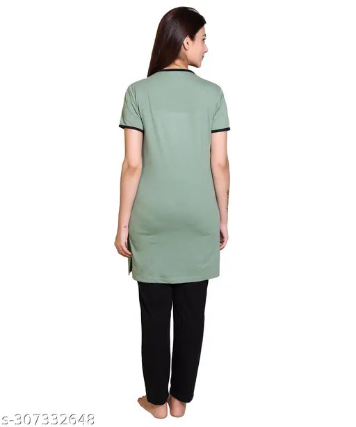 Lightweight & breathable cotton blend summer nightsuits for women & girls, attractive chest print design, perfect for leggings and tight jeans