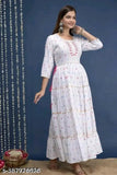 Rayon printed Anarkali Kurta with embroidery, three-quarter sleeves, Indian traditional women's clothing