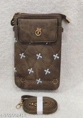 Leather checked net double cain sling bag, eco-friendly and fashionably chic for girls, perfect phone holder and essentials carrier (India)