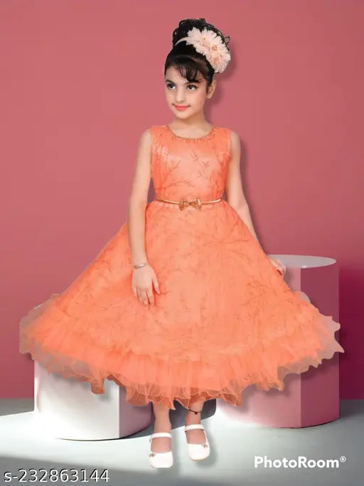 Ethnic net gown for girls, printed net sleeveless dress, Indian traditional garment for 3-4 years to 12-13 years