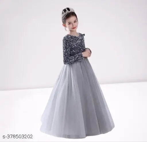 Trendy Indian ethnic gowns for girls, solid net three-quarter sleeves, sizes 5-16 years