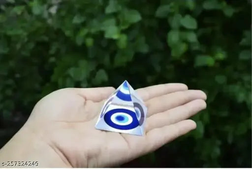 Crystal Evil Eye Pyramid for Protection & Negative Energy Shielding, high-quality crystal glass home/office decor