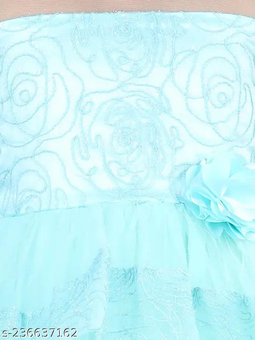 Sky blue net dress with toy balloon print, sleeveless, for girls party wear (1-2 years)