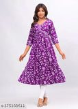 Rayon Aliya cut Kurti, printed three-quarter sleeve, vibrant floral design. Women's fashion, Indian origin
