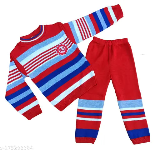 Red striped wool kids sweater set (NJ Line), high-quality Indian made