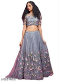 Trendy net lehenga set with embroidered choli and dupatta, semi-stitched, India origin