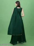 Georgette green embroidered ethnic kurta sharara set with dupatta for women, India
