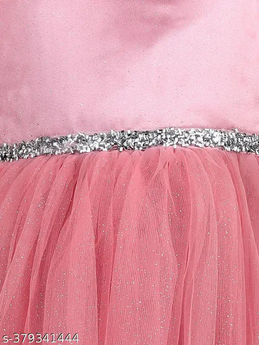 Dusty rose net party dress for kids, embellished toy balloon design, short sleeves, suitable for 1-2 years or 2-3 years