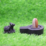 Marble Shivling with Jaladhari Nandi, sacred Hindu deity figure for home puja (2 inch Shivling, 4 inch Jaladhari)