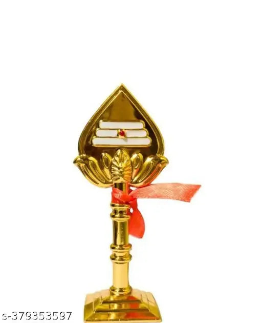 Golden plated Murugan Vel Yantra, intricately designed brass religious artifact from India