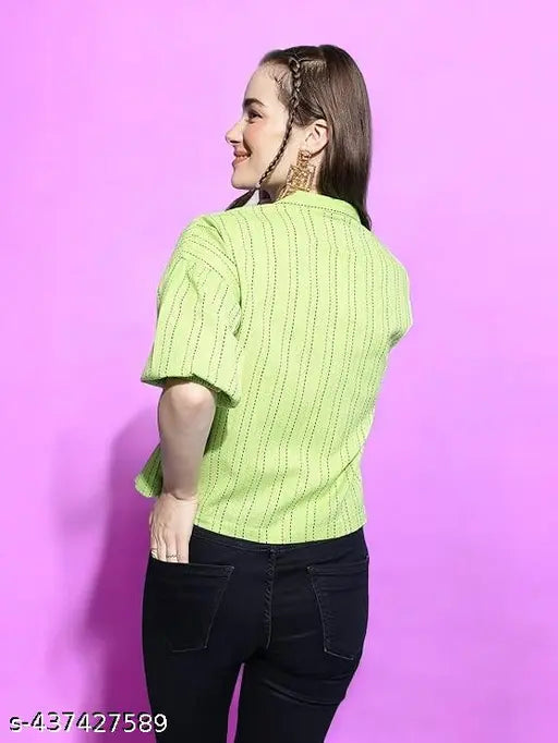 Striped cotton crop shirt for women with three-quarter sleeves, premium latest fashion from VCOLLAR, made in India
