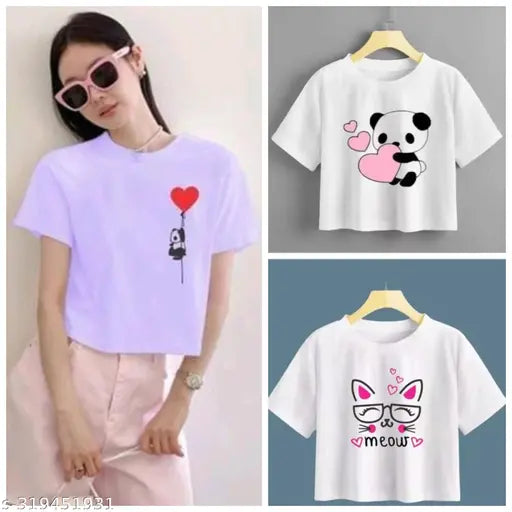 Purple Red Heart panda, white panda & white cat cotton blend printed net short sleeves, xl size on display rack