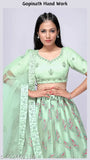 Pista embroidered net lehenga choli set with blouse and dupatta for women, free size, origin India