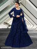Net Designer Lehenga: Indian embroidered lehenga for girls, free size, 42m waist, 44m length