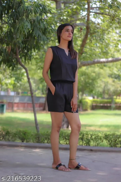 Rayon sleeveless solid net Stitch Plus women's jumpsuit, awesome fitting, India-origin