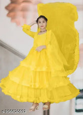 Exquisite self-designed net princess gown for kids, featuring three-quarter sleeves. Available sizes: 5-6Y, 6-7Y, 7-8Y, and more up to 15-16Y. Handcrafted embroidery detail, India origin