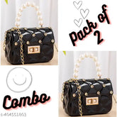 Embellished net PU leather mini sling bag for girls, waterproof, large capacity, dual use (handbag/crossbody), perfect for daily essentials