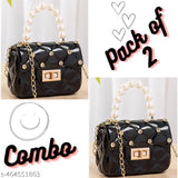 Embellished net PU leather mini sling bag for girls, waterproof, large capacity, dual use (handbag/crossbody), perfect for daily essentials