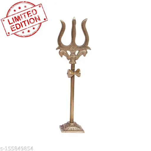 Handmade brass Shivling Idol, 3 statues with Trishul and Nag, decorative Hindu God figurine, 8 cm x 8 cm x 5 cm, Shiva statue for spiritual or thankful gifting