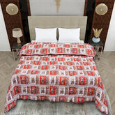 Red micro animal printed pure Rajasthani Jaipuri blanket/comforter/duvet, 152cmX228cm. Soft, heavy microfiber, quilted for winter