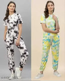 Trending poly crepe nightdress and pyjamas set, short-sleeved dyed/washed net style. Available in sizes S, M, L, XL (India origin)