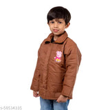 Tan quilted polyester winter jacket for girls aged 2-3 years, embellished full sleeves design