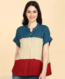 Multicolor tie-dye rayon staple top, vibrant and stylish women's clothing on hangar, India origin